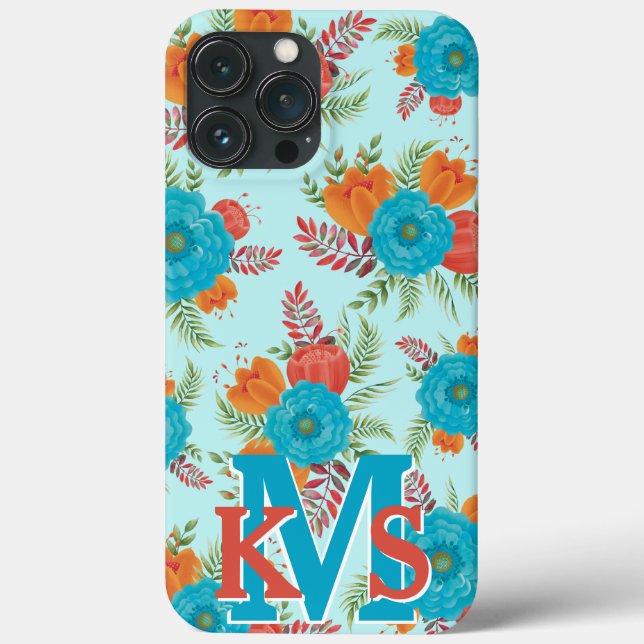 Caso Pioneer Teal Coral Monograma iPhone 13 Pro Ma (Verso)