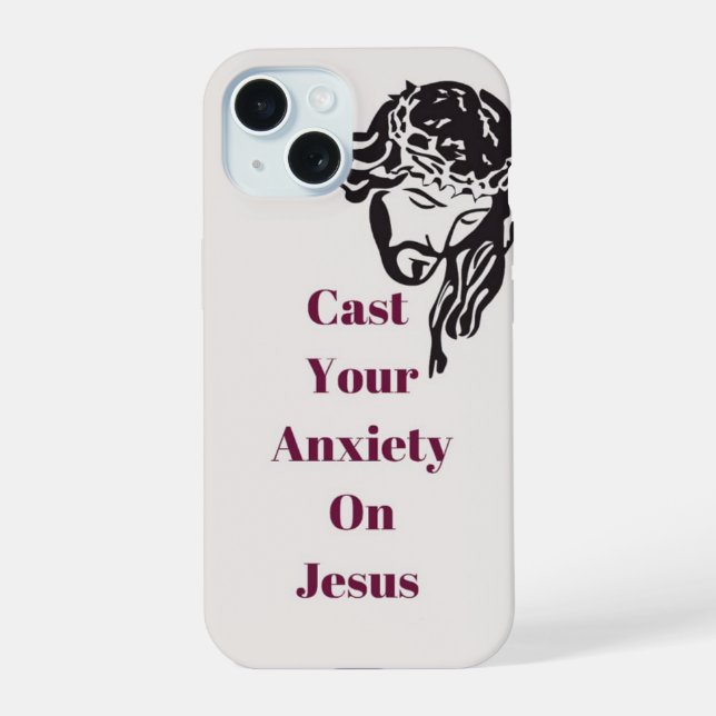 "Cast your ansiedade on Jesus" IPhone 15 capa de t (Verso)