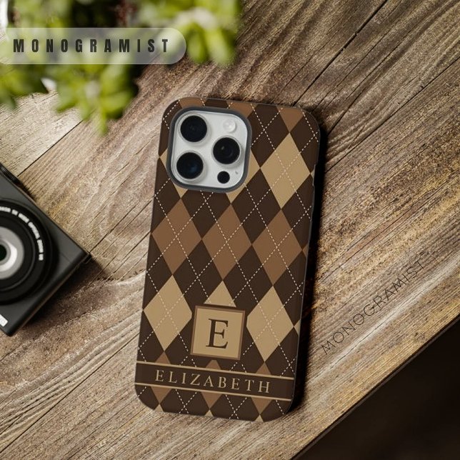 Castanho-castanho-escuro personalizável (Customizable Light Dark Chocolate Brown Argyle iPhone Case)