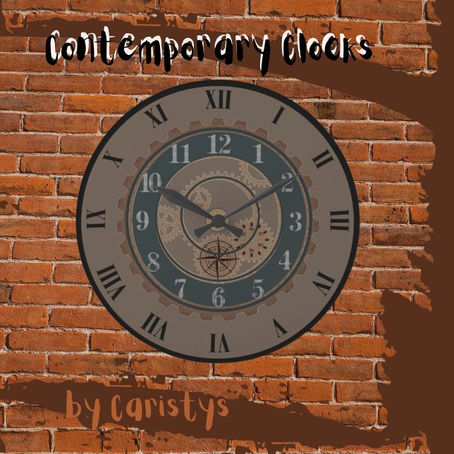 Castanho Contemporâneo, Relógio de Parede Negra (Contemporary Clocks available in various colors.)