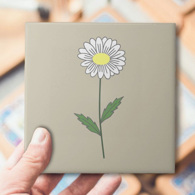 Castanho-da-margarida-margarida-margarida (Daisy Flower Brown Ceramic Tile)