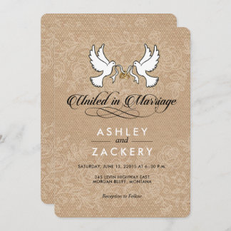 Castanho, pombas brancas Convite de Casamento