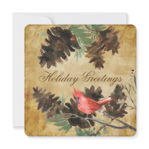 Castanho w. Cartão de Feriado Red Cardinal Pine Co