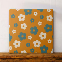 Castanho Whimsical e Retro Floral Azul, Cheio