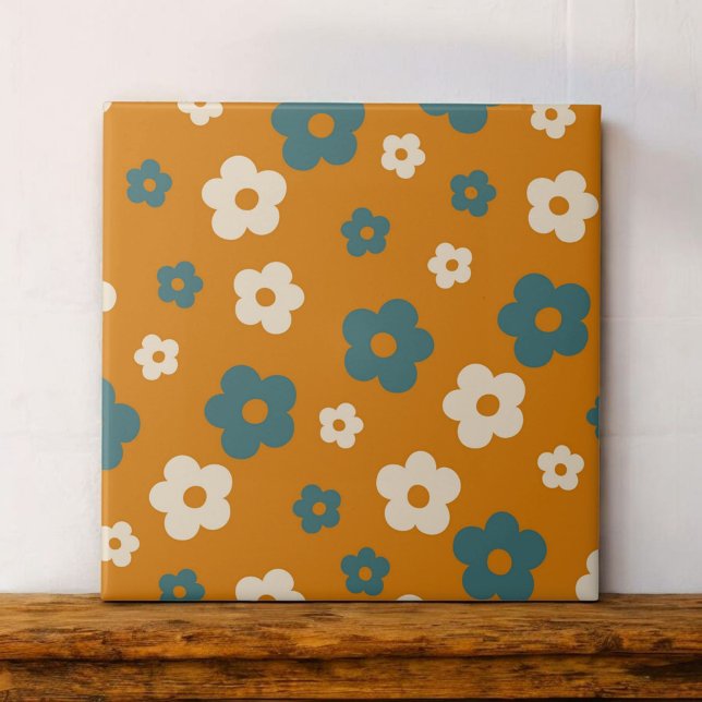 Castanho Whimsical e Retro Floral Azul, Cheio (Criador carregado)