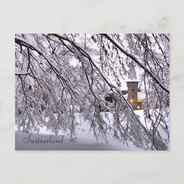 Castelo de Cartão Postal Árvores Nevadas em Lucern (Frente)