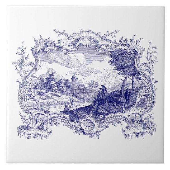 Castelo de Rococo Cartouche Barroco Azul e Branco (Frente)