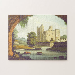 Castelo e Rio Através de uma Quebra-cabeça de Arco