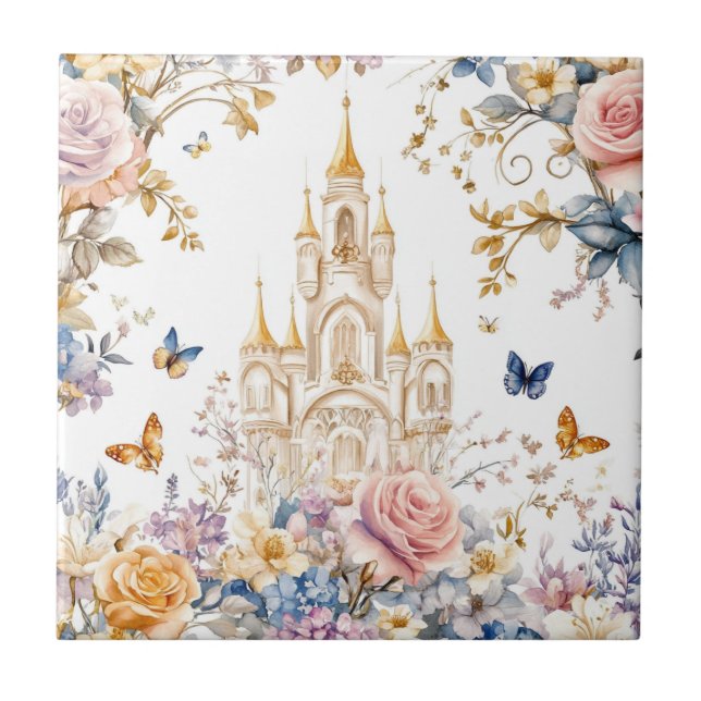 Castelo Encantado em Flor Pastel Conto de Fadas Fl (Frente)