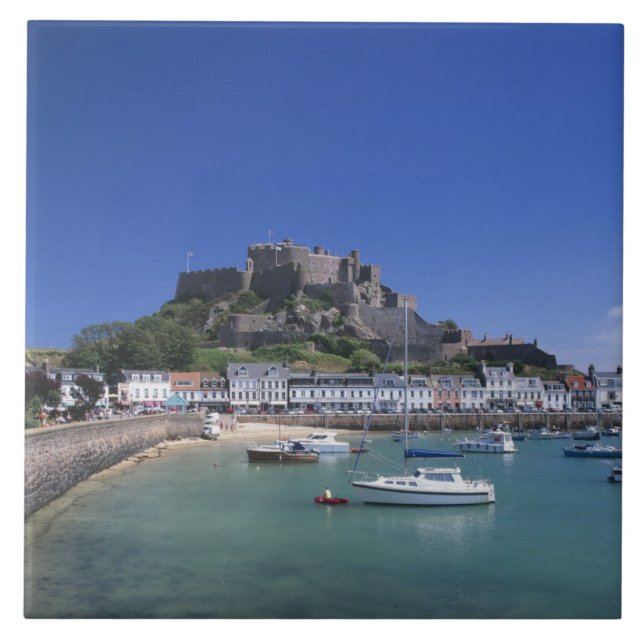 Castelo Mount Orgueil e porto, Gorey, Jersey (Frente)