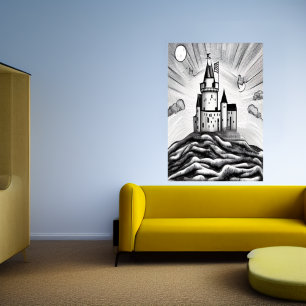 Castelo na colina AI Art Poster