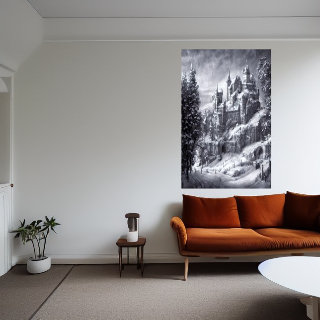 Castelo na montanha de neve | AI Art Poster (Criador carregado)