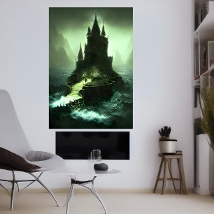 Castelo no mar tempestuoso AI Art Poster