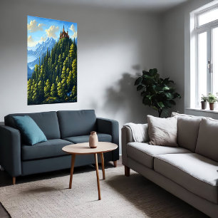 Castelo numa colina na floresta AI Art Poster
