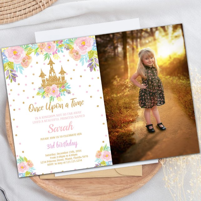 Castle Princess Birthday Convite com Foto (Castle Princess Birthday Invitations with photo)