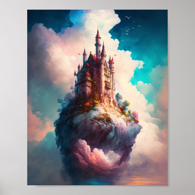 Castle Sky Clouds Fantasy Art Poster (Frente)