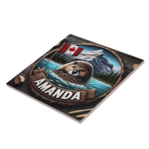 Castor canadense segurando material de ninho por l