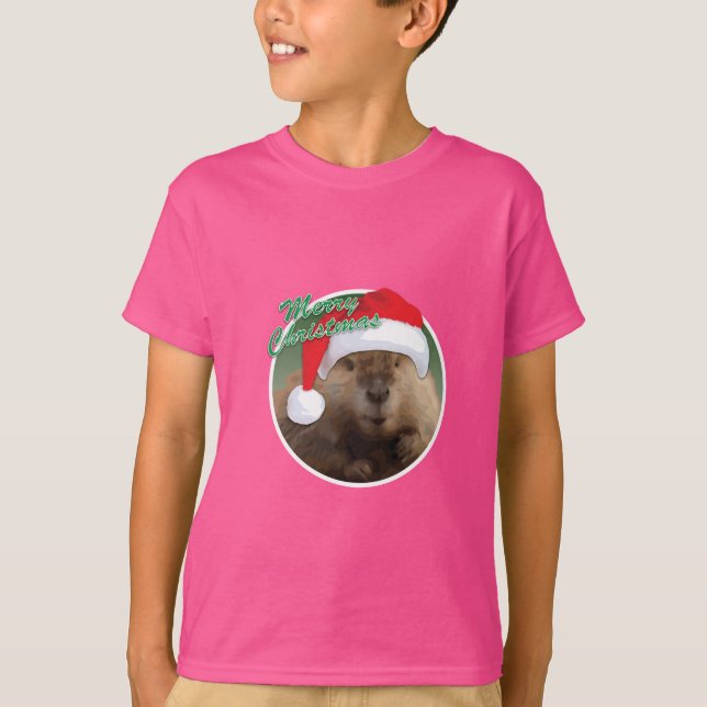 Castor de Natal - Camisa Básica para Crianças (Frente)
