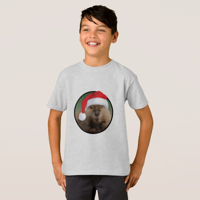 Castor de Natal - Camisa Básica para Crianças (Frente Completa)
