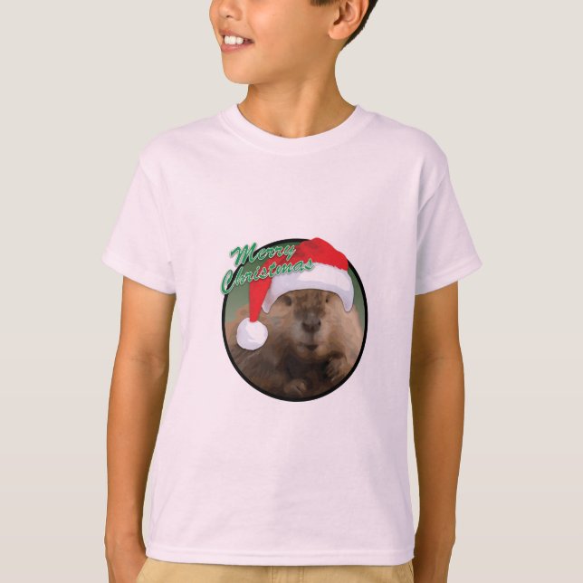 Castor de Natal - Camisa Básica para Crianças (Frente)