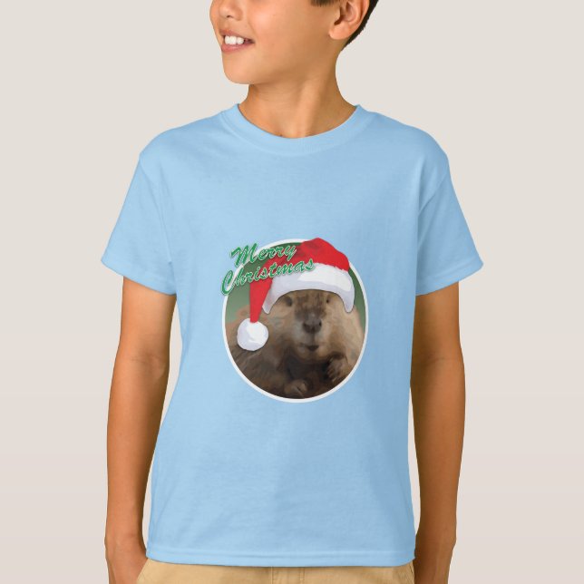 Castor de Natal - Camisa Básica para Crianças (Frente)