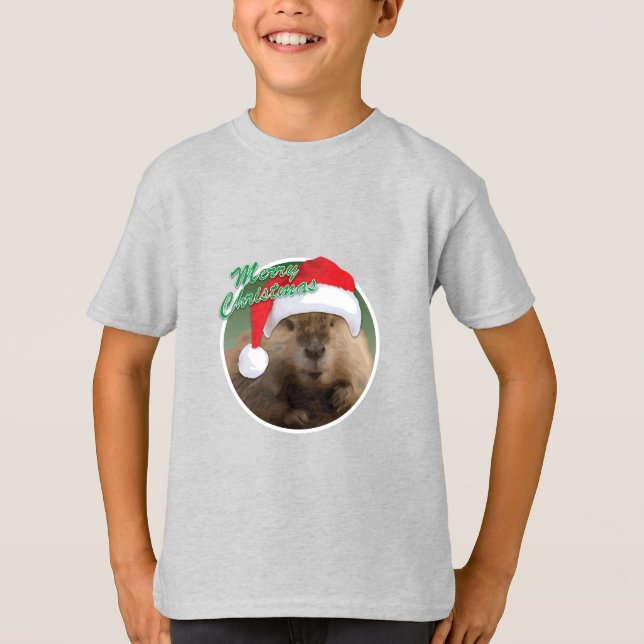 Castor de Natal - Camisa Básica para Crianças (Frente)
