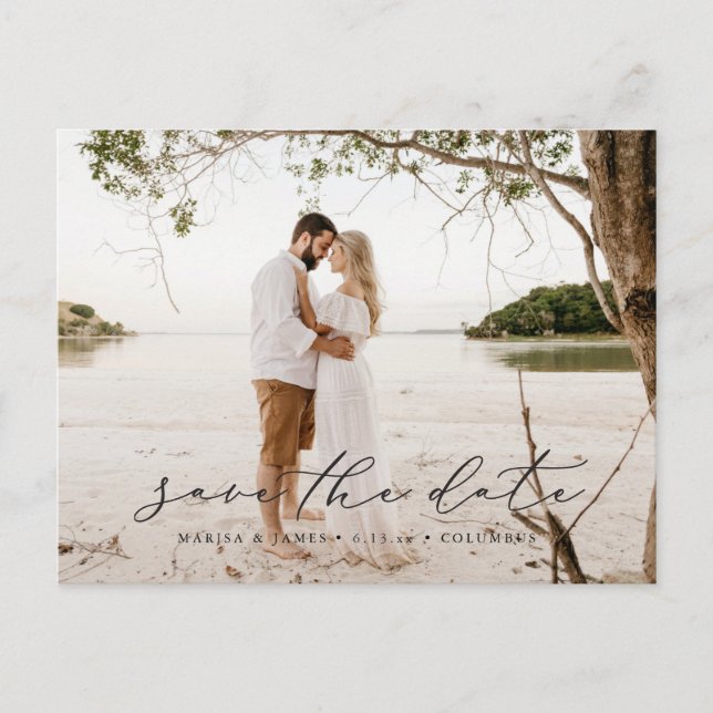 Casual Script Save the Date Foto Cartão Postal Pre (Frente)