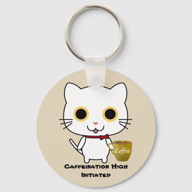 Cat Caffeine High Button Chaveiro (Frente)