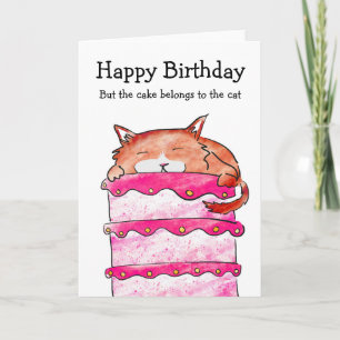 Cat com cartão de aniversário de bolo