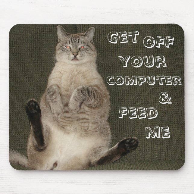 Cat "DESLIGUE O COMPUTADOR E ALIMENTE-ME" Mousepad (Frente)