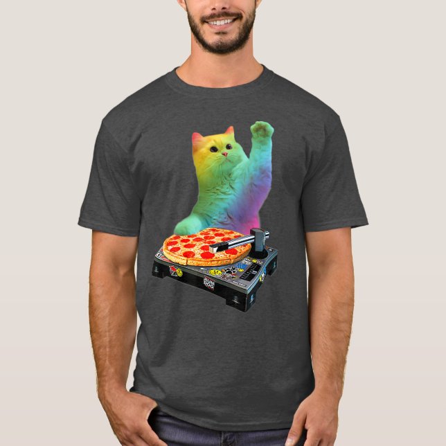 Cat DJ Cat Pizza Cat Pizza Cat Cat DJ Tops Gato En (Frente)