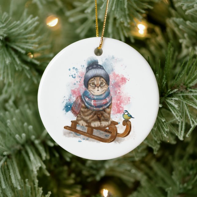 Cat Em Um Ornamento Personalizável Sled (Árvore)