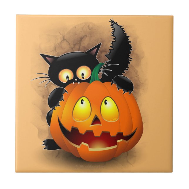 Cat Fun Halloween Character biting a Pumpkin  (Frente)