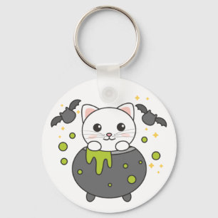 Cat Happy Halloween Cauldron Bat Chaveiro