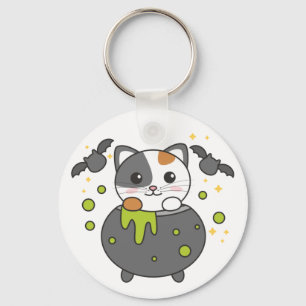 Cat Happy Halloween Cauldron Bat Chaveiro