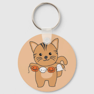 Cat Happy Halloween Pumpkin Bat Costume Chaveiro