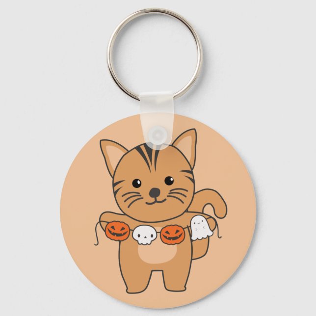 Cat Happy Halloween Pumpkin Bat Costume Chaveiro (Frente)