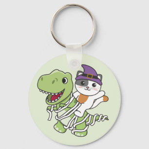 Cat Happy Halloween T-rex Mummy Costume Chaveiro