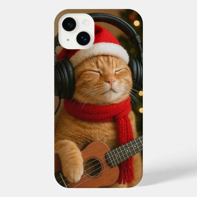 Cat iPhone 14 Plus Case Playing Christmas Music (Verso)