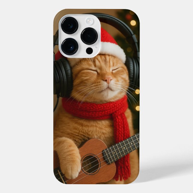 Cat iPhone 14 Pro Max Case Playing Christmas Music (Verso)