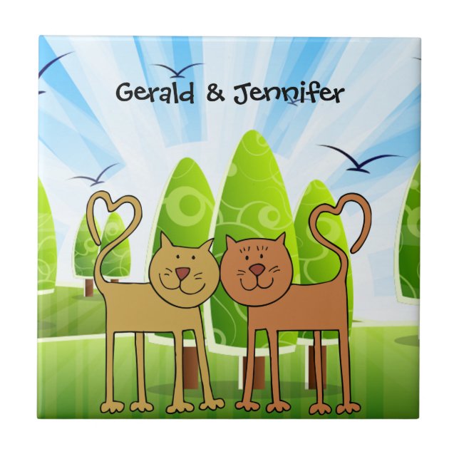 Cat Love trivet/azulejo, pronto para personalizar (Frente)