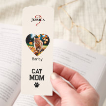 Cat Mãe Coração Nome de Pet e Fotos Creme Elegante