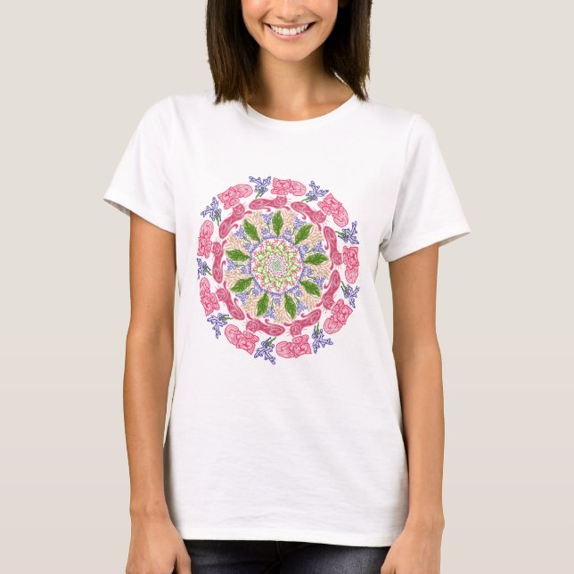 Cat Mandala Camiseta básica para mulheres (Frente)