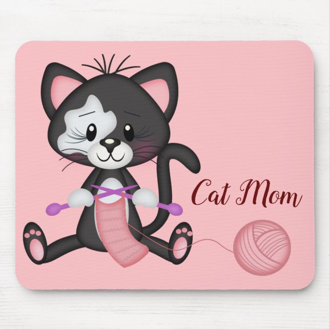 Cat Mom e Mouse Pad de Tricô (Frente)