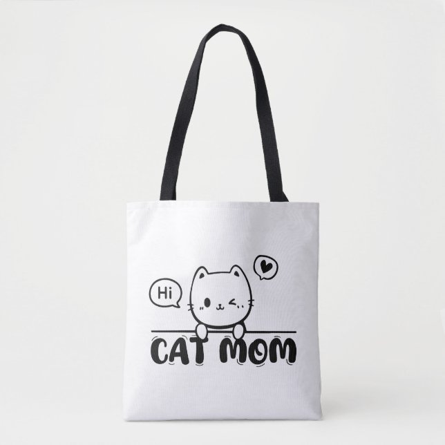 cat mom funny cute gift lover black Tote (Frente)