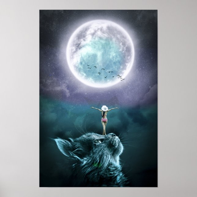 Cat Moon Fantasy Girl Poster (Frente)