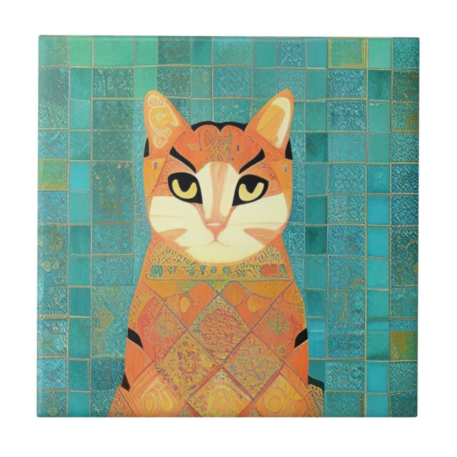 Cat moroccan mosaic ginger on turquoise background (Frente)