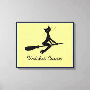 Cat On Broomstick Canvas