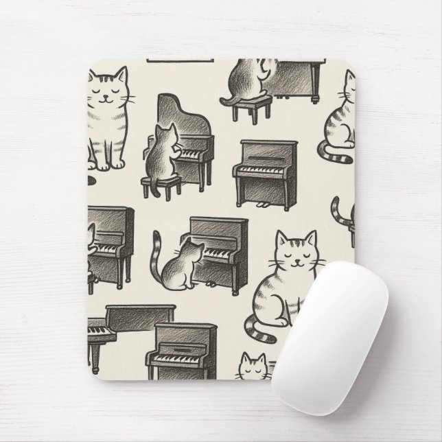 Cat on Piano Mouse pad (Com mouse)