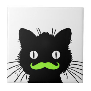 CAT PRETO DO VINTAGE ENGRAÇADO DO BIGODE DO VERDE